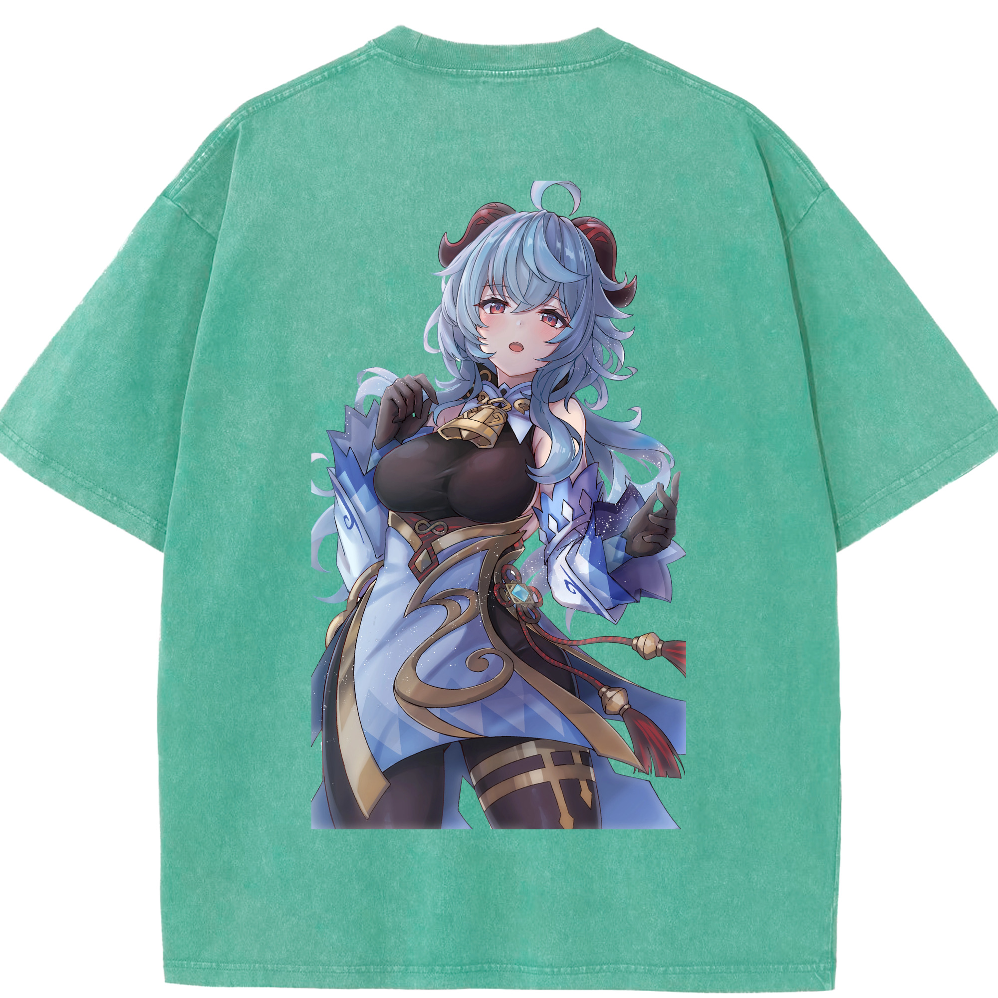 げんし神 甘雨 かんう genshin Ganyu 綿100% ヴィンテージ風 半袖Tシャツ（背面プリント）